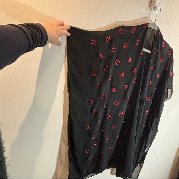 JESSICA MCCLINTOCK Red Rhinestone Circles Round Black Beads Beach Coverup Kimono - Picture 4 of 9